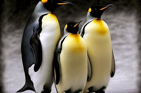 Cute Emperor Penguin with Yellow Spots on Chest Stand in Small Group ...