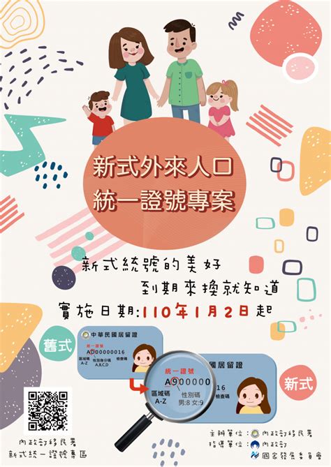 內政部移民署因應新式外來人口統一證號專案實施之「宣導海報」、「宣導手冊」及「宣導圖卡」 中原大學電子工程學系