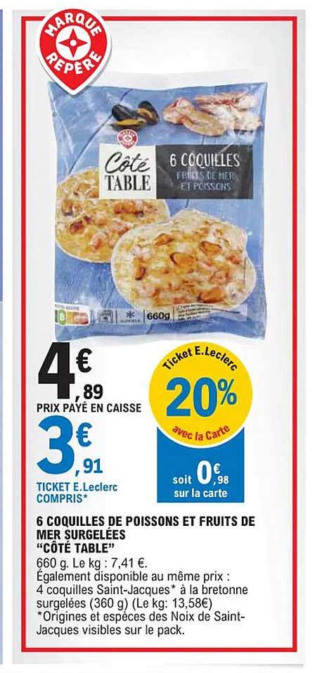 Promo Coquilles De Poissons Et Fruits De Mer Surgel Es C T Table