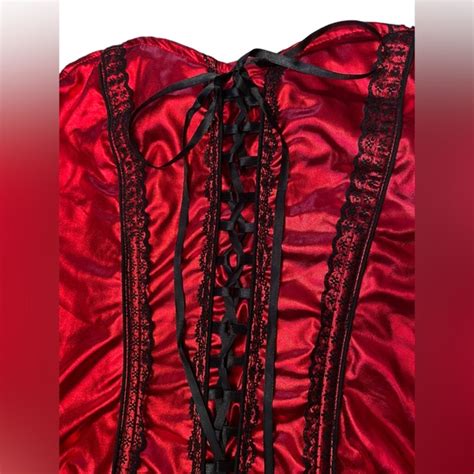 Intimates Sleepwear Red Black Witchy Burlesque Dancer Boudoir Vampy Costume Lingerie Lace