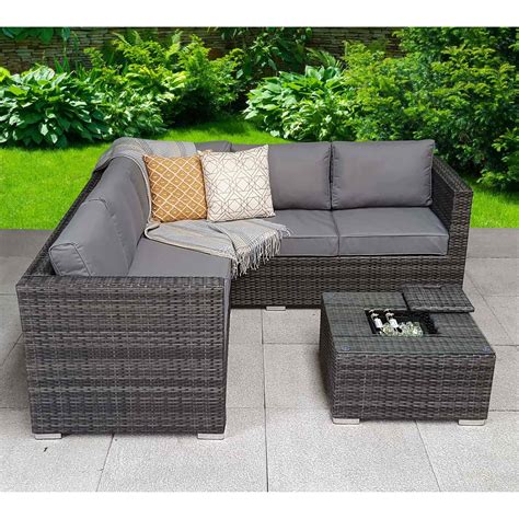 Georgia Grey Corner Sofa Set With Ice Bucket Rattan Garden Furniture