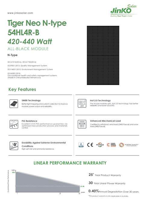 Jinko Solar Tiger Neo N Type 440W All Black 54HL4R B Datasheet