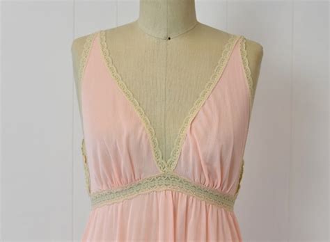 S Pink Lace Nylon Olga Boudoir Nightgown Lingerie Gem