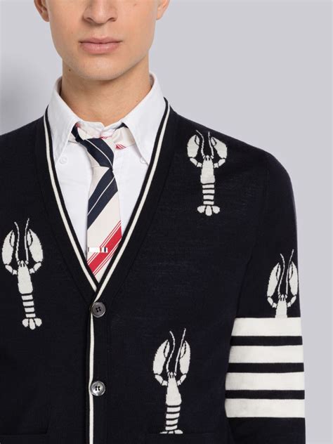 Lobster Merino Bar Relaxed V Neck Cardigan Thom Browne Official