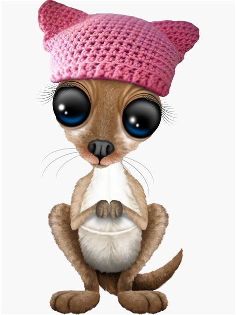 Cute Baby Kangaroo Wearing Pussy Hat Sticker For Sale By JeffBartels Redbubble