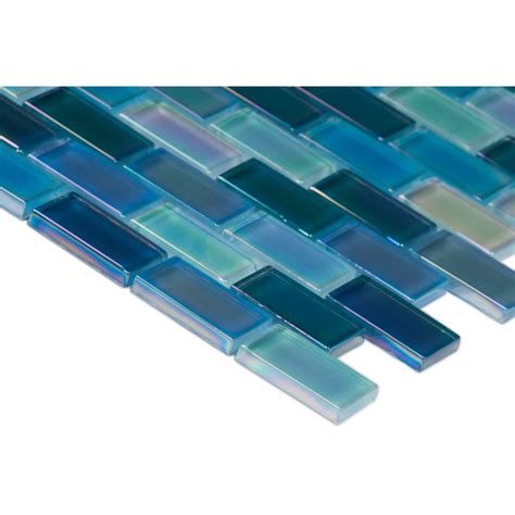 Iridescent Blue Blend 1x2 Crystallized Glass Mosaic Tile