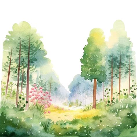 Premium Photo | A watercolor painting of a forest with a forest scene.