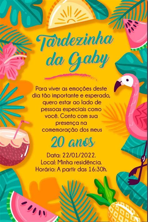 Convite Digital Tardezinha Convite de aniversário tropical Decoração