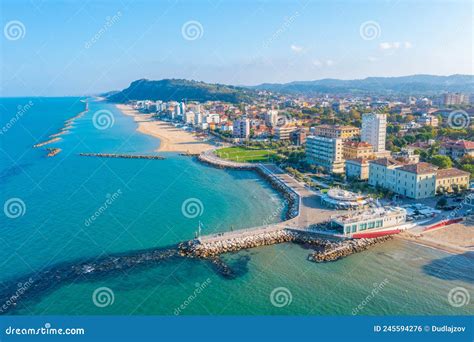 Aerial View of the Beach in Italian Town Pesaro Stock Photo - Image of ...