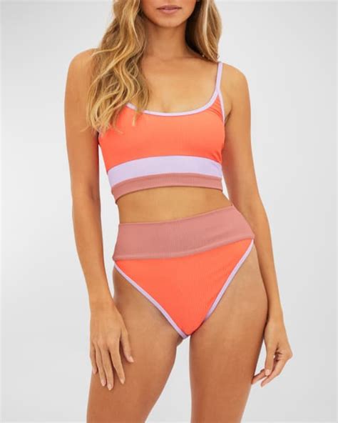 Beach Riot Emmy High Waist Colorblock Bikini Bottoms Neiman Marcus