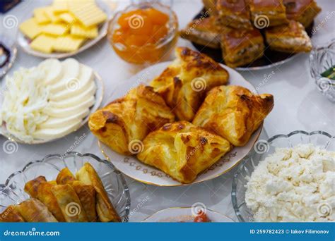 Breakfast In Georgian Hotel With Sweet And Savory Pastries Stock Image