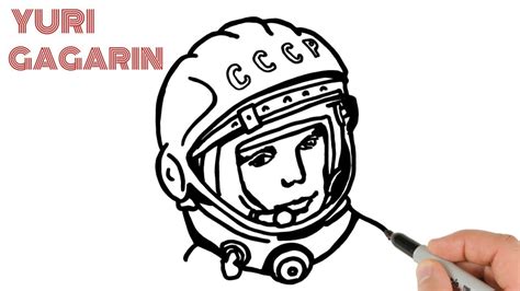 How To Draw Yuri Gagarin An Astronaut First Human In The Space YouTube