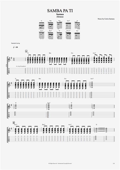 Tablature Samba Pa Ti De Santana Guitar Pro Full Score Mysongbook