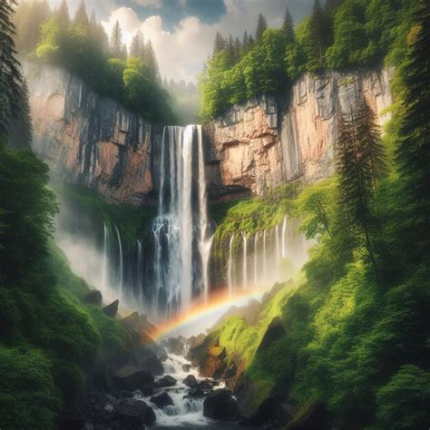 Premium Photo | Peaceful Waterfall Landscape