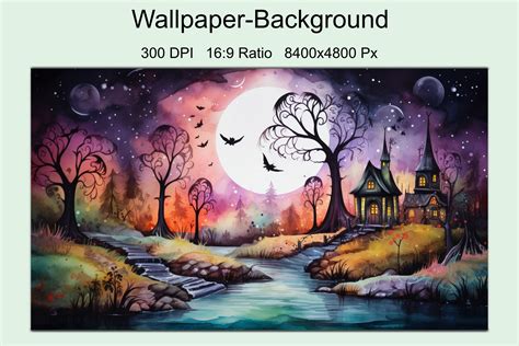 Watercolor Halloween Scene Background Graphic by StellarMockups ...