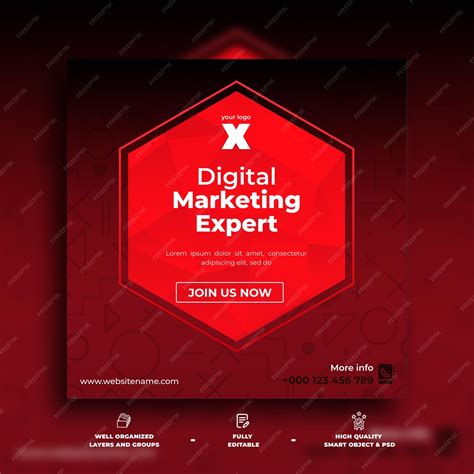 Premium PSD | A red and white digital marketing expert poster