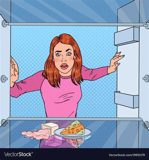 Pop Art Hungry Woman Looking In Empty Fridge Vector Image