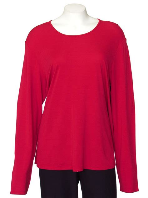 Eileen Fisher True Red Stretch Silk Jersey Long Sleeve T Shirt