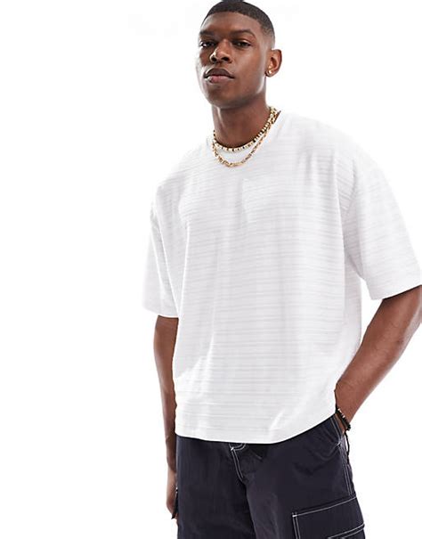 Asos Design Oversized Boxy T Shirt With Textured Rib In White Asos