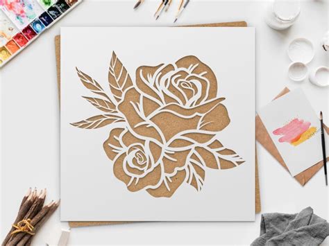 Rose Flower Stencil 25x25 Cm Reusable Rose Flower Stencil DIY - Etsy