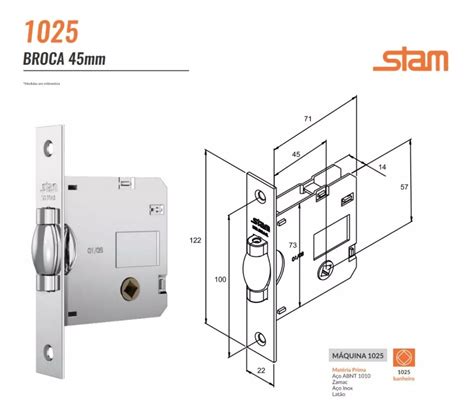 Fechadura Rolete 1025 WC Banheiro Quadrada Aço Escovado Stam Pivotante