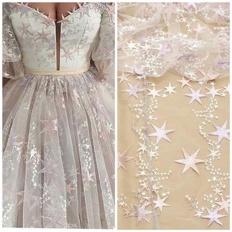 Ivory Embroidered Tulle With Stars Ivory Tulle Fabric With Etsy