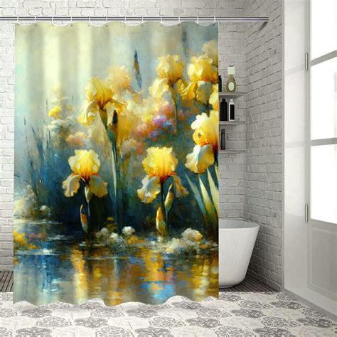 Lzatpd Yellow Flowers By The River Shower Curtain Rustic Floral Art