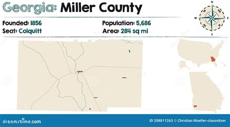 Map of Miller County in Georgia Stock Vector - Illustration of sign ...