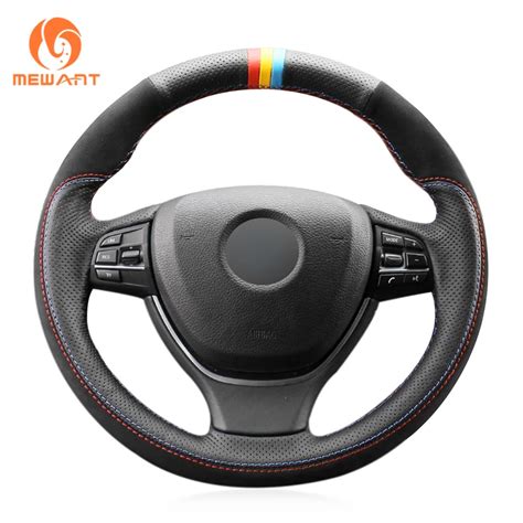 MEWANT Black Genuine Leather Hand Sew Comfortable Steering Wheel Cover