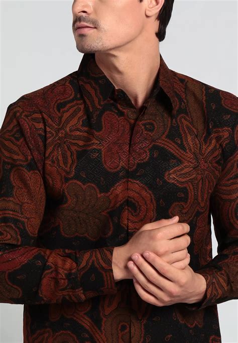 Jual Batik Kedu Kemeja Dobby Bintang Laut Hitam Original Zalora