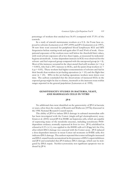 Genotoxic Effects Of Jet Propulsion Fuel Toxicologic Assessment