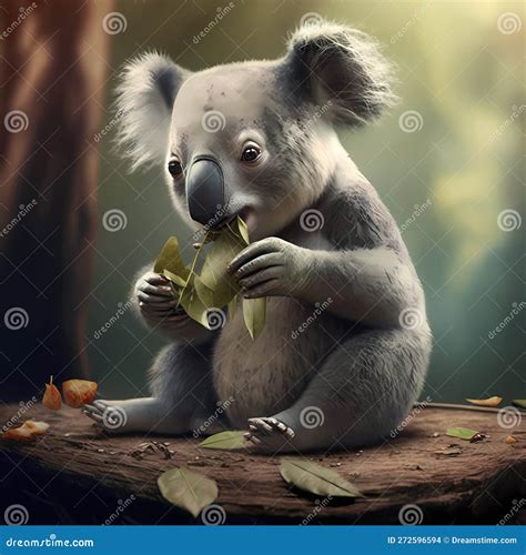 Koala Eating Leaves. Generative AI Stock Illustration - Illustration of ...