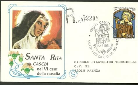 ITALIA BUSTA FILAGRANO Raccomandata Santa Rita Cascia 1981 Annullo