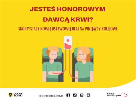 Nowa ulga dla Honorowych Dawców Krwi Koleje Dolnośląskie