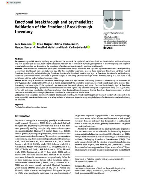 (PDF) Emotional breakthrough and psychedelics: Validation of the ...