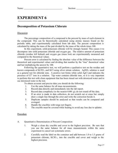 Decomposition of Potassium Chlorate - Moorpark College