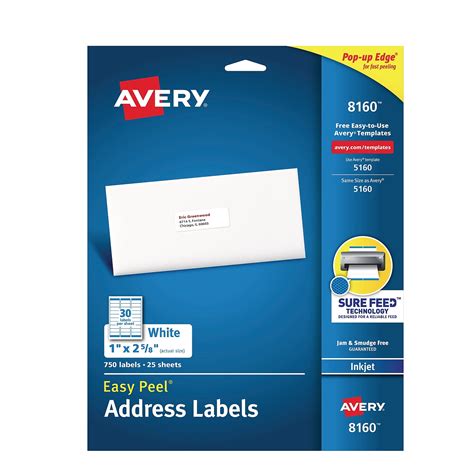 Avery Easy Peel Inkjet Address Labels 1 X 2 5 8 White 30 Sheet 415489