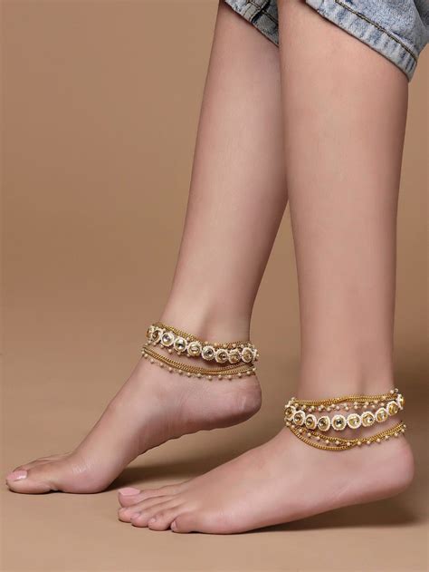 Buy Gold Toned Handcrafted Metal Anklet Set Of 2 Dgof23001dst15aug