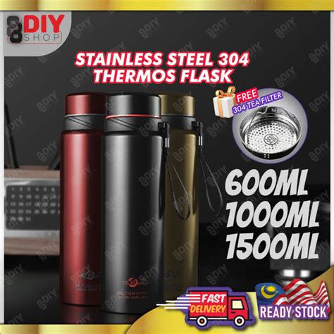 88 DIY Shop 1500ml Hot Cold Stainless Steel 304 Thermos Flask Bottle Termos Air Panas