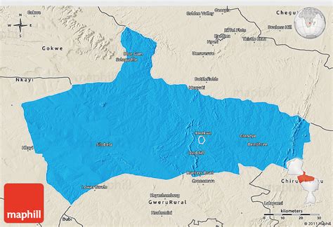 Political 3D Map of Kwekwe Rural, shaded relief outside