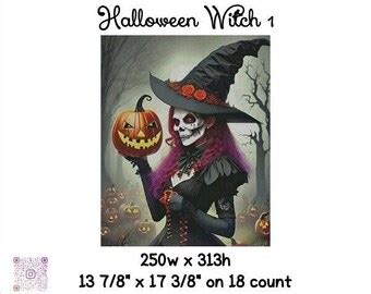 Pdf Emailed Cross Stitch Pattern Expressions Halloween Witch Etsy