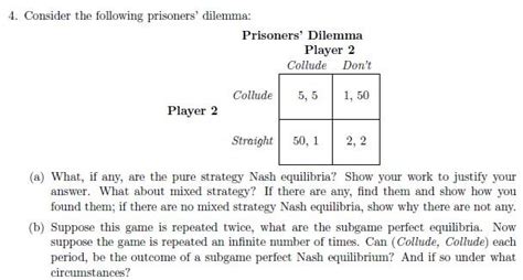 Solved 4 Consider The Following Prisoners Dilemma A Chegg