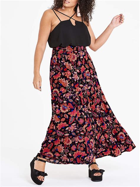 Capsule Capsule Black Floral Print Shirred Waist Crinkle Maxi Skirt Plus Size 12 To 32