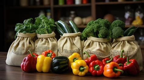 Premium Ai Image Eco Bag With Products Vegetables Zero Waste Use Less