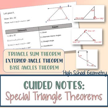 Geometry: Triangle Sum Theorem, Exterior Angles Theorem, Base Angles Theorem