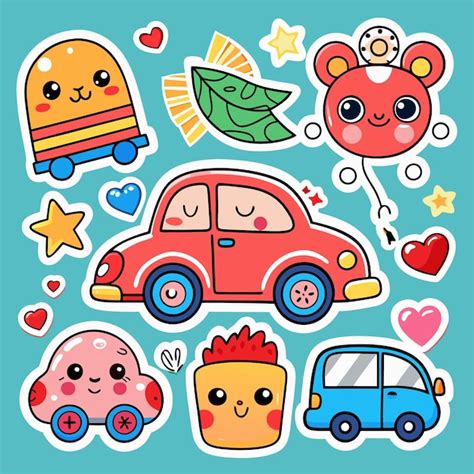 Cute cartoon characters car stickers set | Premium AI-generated vector