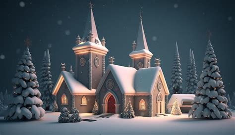 Premium Photo | A christmas scene with a church in the snow