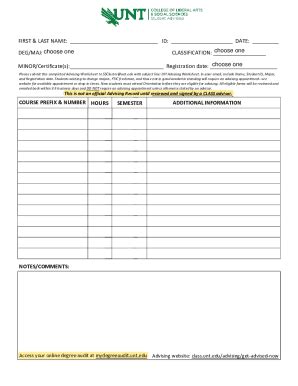 Fillable Online DIY Advising Worksheet Fax Email Print PdfFiller