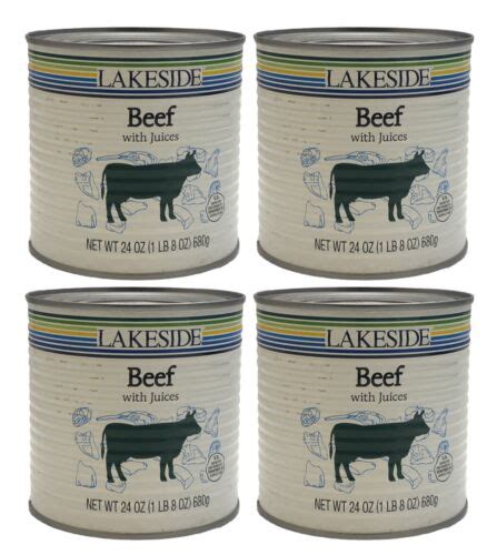 4 Cans Lakeside Beef W Juices 24oz Each Fully Cooked Meat Exp 3 29 Free