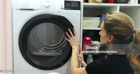 Young Woman Do Housework Busy In Regular Housekeeping Work Put Bath